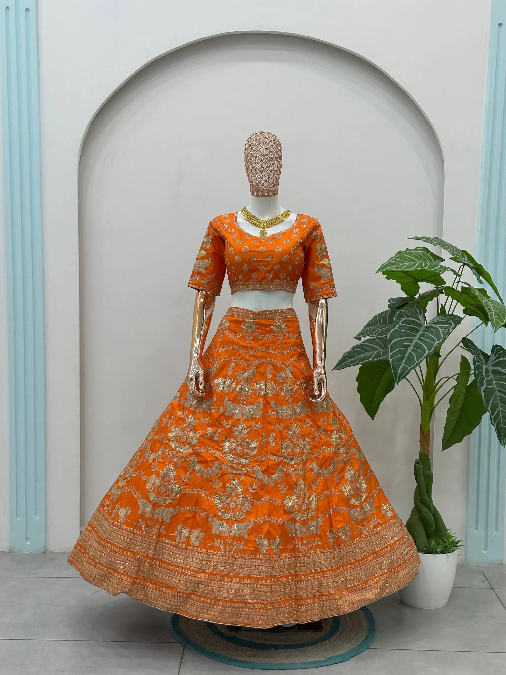 Orange Jalpari Silk Zari Sequin Lehenga