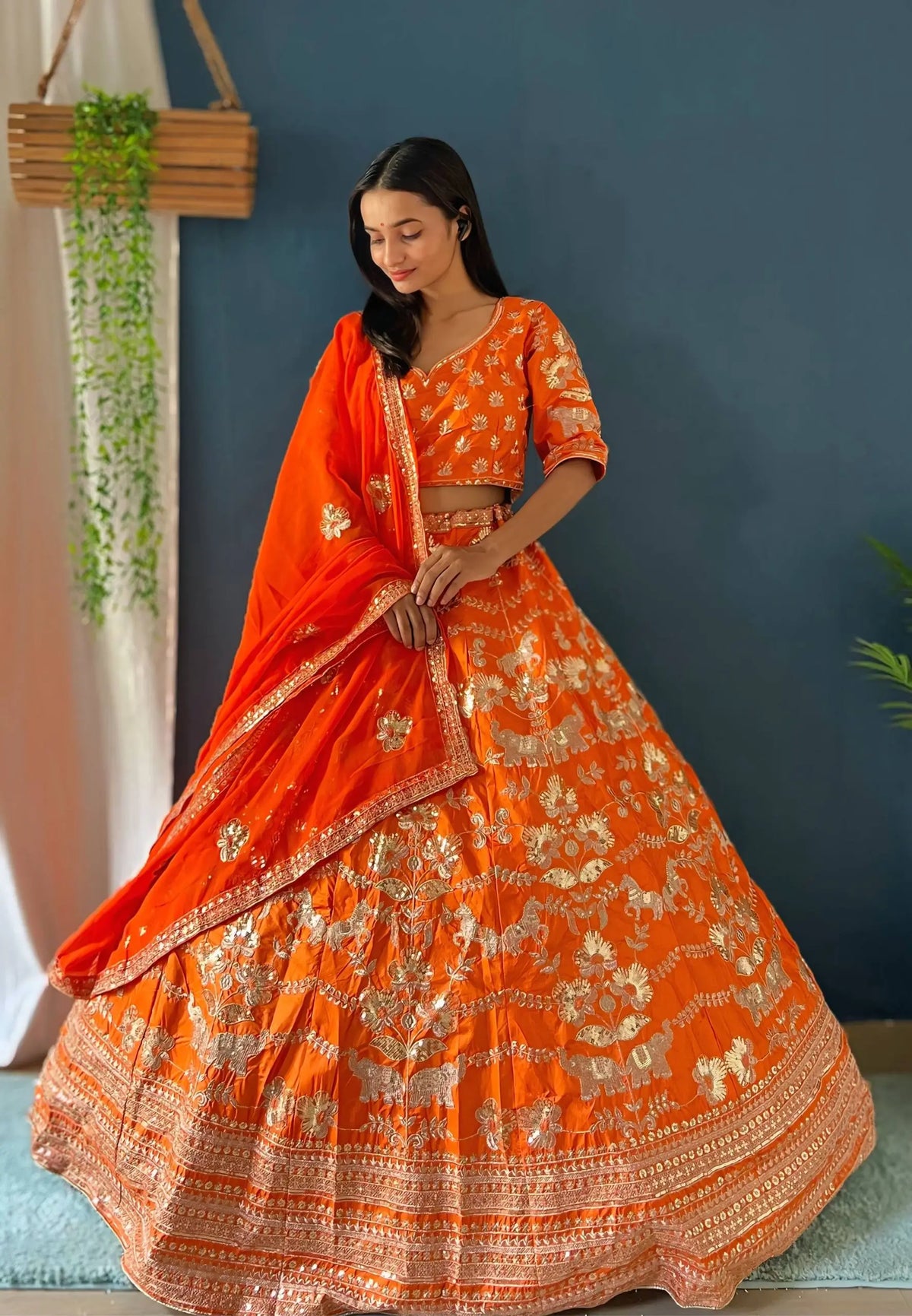 Orange Jalpari Silk Zari Sequin Lehenga