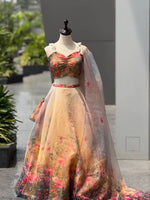 Organza Digital Print Lehenga Set with Blouse, Dupatta, and Batwa Bag