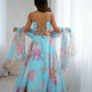 Organza Digital Print Lehenga Set with Embroidered Corset Blouse, Dupatta & Designer Batwa