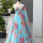 Organza Digital Print Lehenga Set with Embroidered Corset Blouse, Dupatta & Designer Batwa