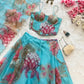 Organza Digital Print Lehenga Set with Embroidered Corset Blouse, Dupatta & Designer Batwa