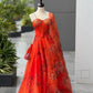 Organza Digital Print Lehenga Set with Embroidered Corset Blouse, Dupatta & Designer Batwa