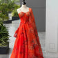 Organza Digital Print Lehenga Set with Embroidered Corset Blouse, Dupatta & Designer Batwa