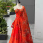 Organza Digital Print Lehenga Set with Embroidered Corset Blouse, Dupatta & Designer Batwa