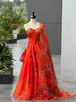 Organza Digital Print Lehenga Set with Embroidered Corset Blouse, Dupatta & Designer Batwa