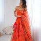 Organza Digital Print Lehenga Set with Embroidered Corset Blouse, Dupatta & Designer Batwa
