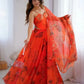 Organza Digital Print Lehenga Set with Embroidered Corset Blouse, Dupatta & Designer Batwa