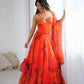 Organza Digital Print Lehenga Set with Embroidered Corset Blouse, Dupatta & Designer Batwa