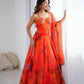 Organza Digital Print Lehenga Set with Embroidered Corset Blouse, Dupatta & Designer Batwa