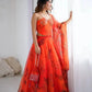 Organza Digital Print Lehenga Set with Embroidered Corset Blouse, Dupatta & Designer Batwa