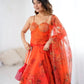 Organza Digital Print Lehenga Set with Embroidered Corset Blouse, Dupatta & Designer Batwa