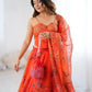 Organza Digital Print Lehenga Set with Embroidered Corset Blouse, Dupatta & Designer Batwa