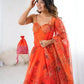 Organza Digital Print Lehenga Set with Embroidered Corset Blouse, Dupatta & Designer Batwa