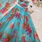 Organza Digital Print Lehenga Set with Embroidered Corset Blouse, Dupatta & Designer Batwa