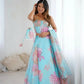 Organza Digital Print Lehenga Set with Embroidered Corset Blouse, Dupatta & Designer Batwa