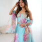 Organza Digital Print Lehenga Set with Embroidered Corset Blouse, Dupatta & Designer Batwa