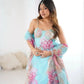 Organza Digital Print Lehenga Set with Embroidered Corset Blouse, Dupatta & Designer Batwa
