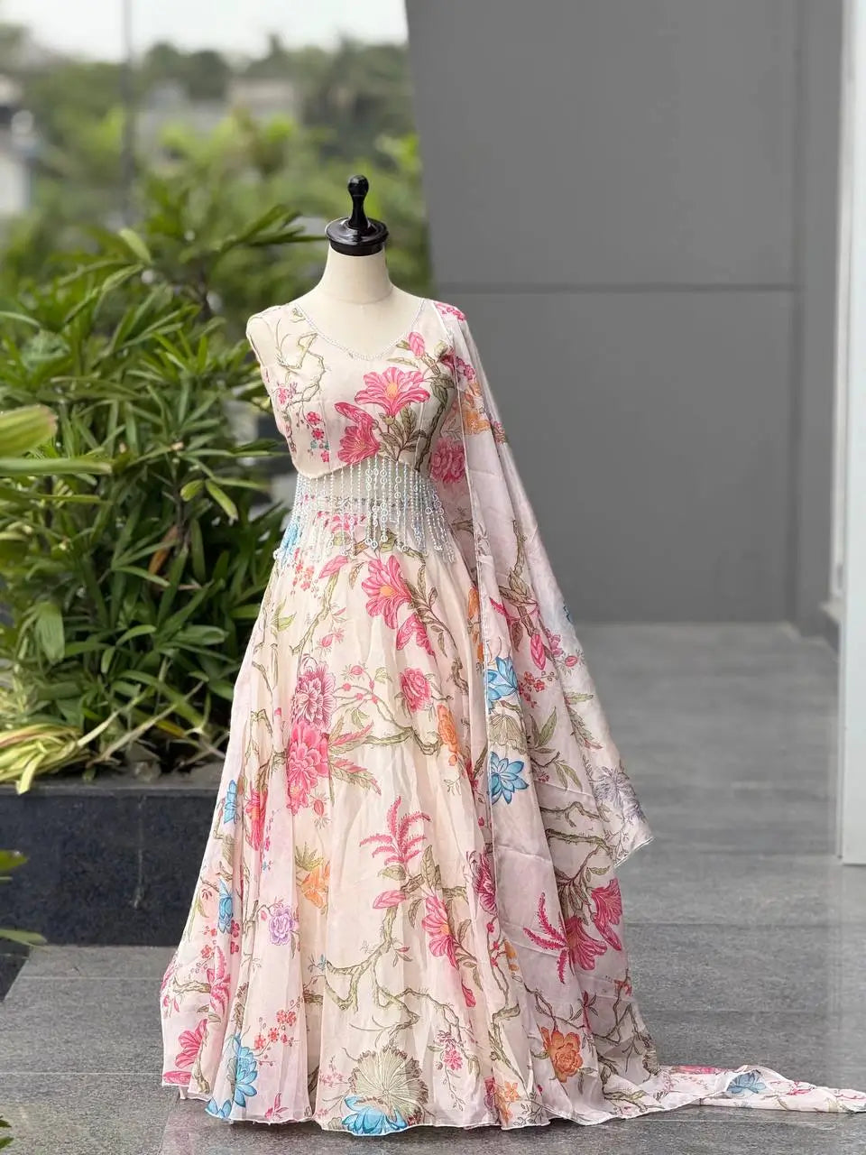 Organza Digital Print Lehenga Set with Handcrafted Blouse