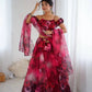 Organza Digital Print Lehenga Set with Zari Work and Batwa Bag