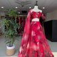 Organza Digital Print Lehenga Set with Zari Work and Batwa Bag