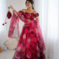 Organza Digital Print Lehenga Set with Zari Work and Batwa Bag