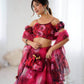 Organza Digital Print Lehenga Set with Zari Work and Batwa Bag