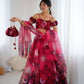 Organza Digital Print Lehenga Set with Zari Work and Batwa Bag