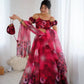 Organza Digital Print Lehenga Set with Zari Work and Batwa Bag