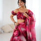 Organza Digital Print Lehenga Set with Zari Work and Batwa Bag