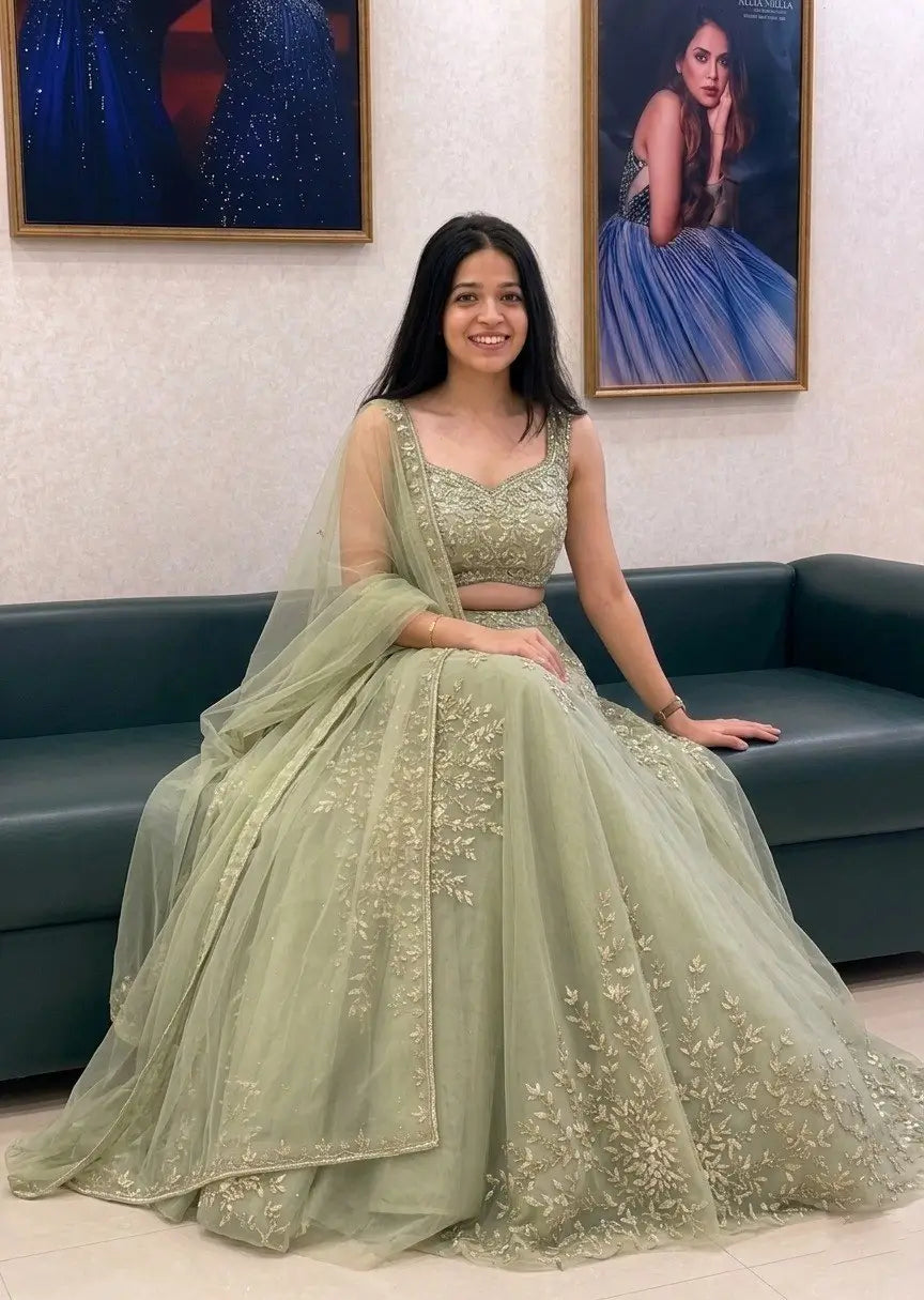 Organza Dori Embroidery Ruffle Lehenga Set