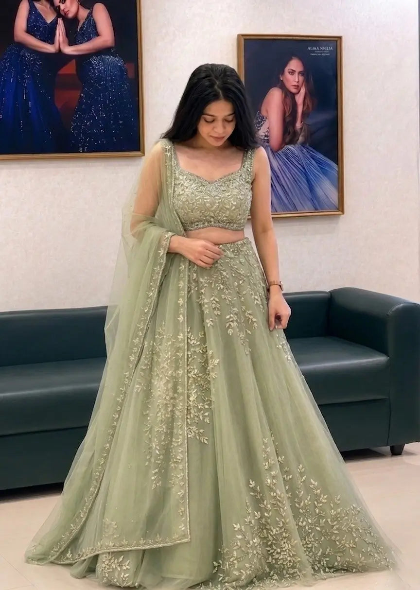 Organza Dori Embroidery Ruffle Lehenga Set