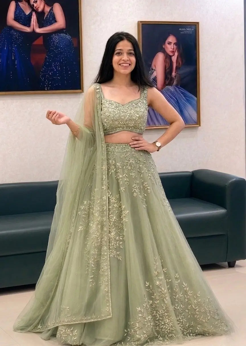 Organza Dori Embroidery Ruffle Lehenga Set