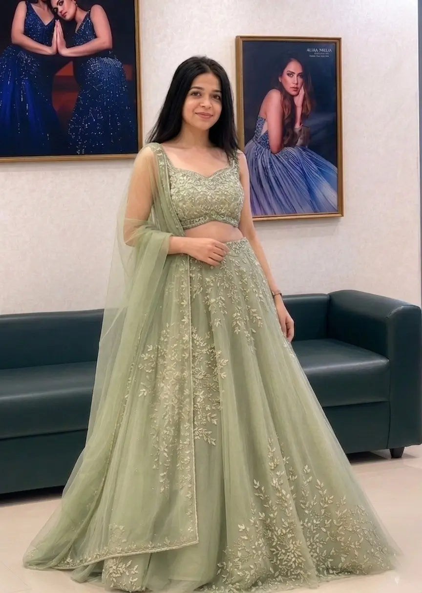 Organza Dori Embroidery Ruffle Lehenga Set