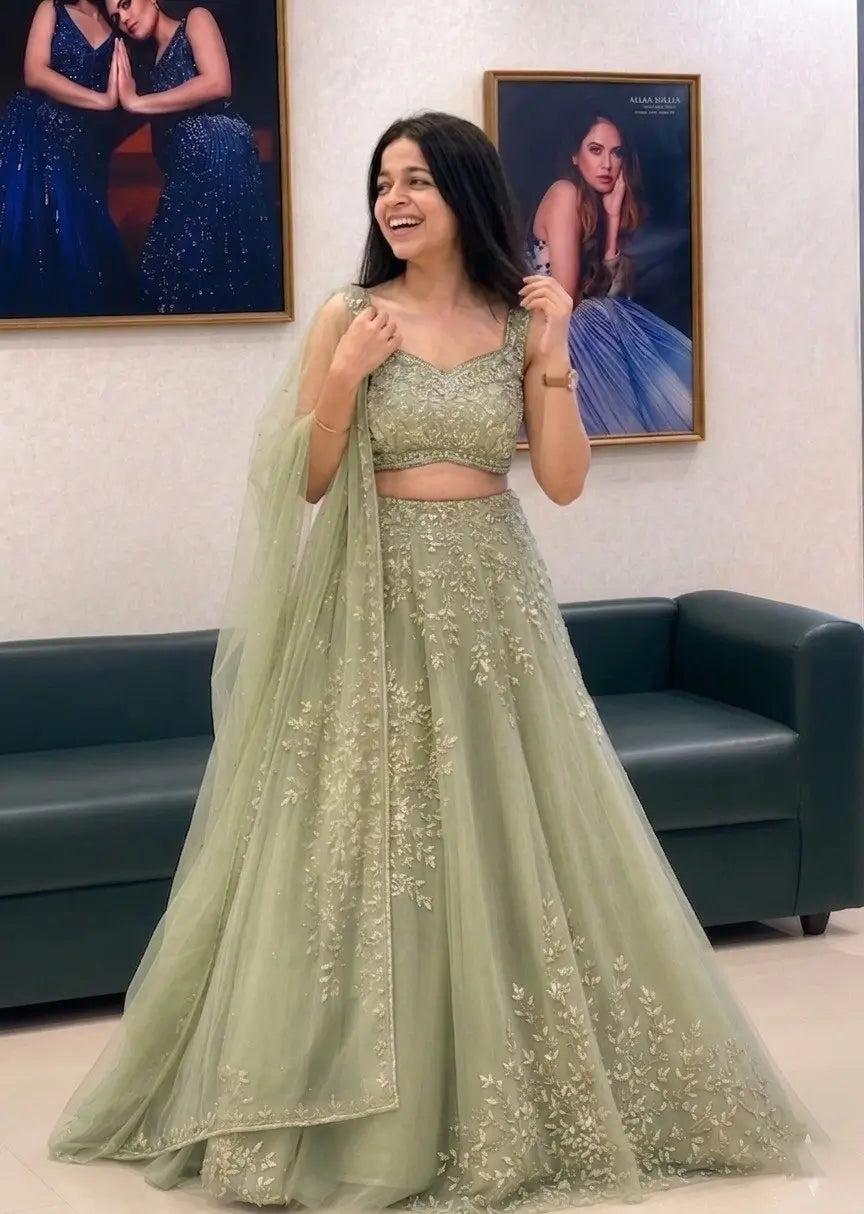Organza Dori Embroidery Ruffle Lehenga Set