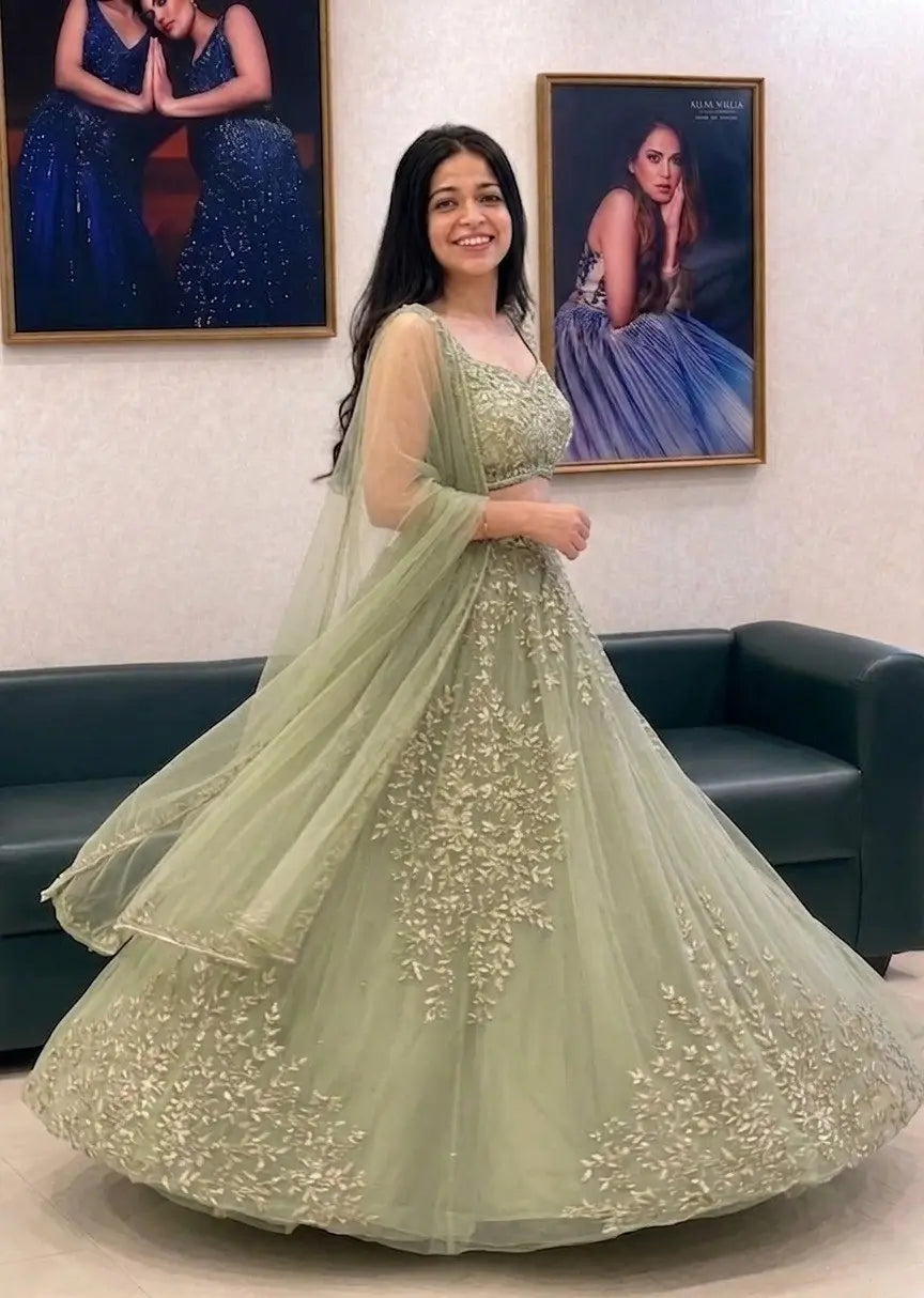 Organza Dori Embroidery Ruffle Lehenga Set