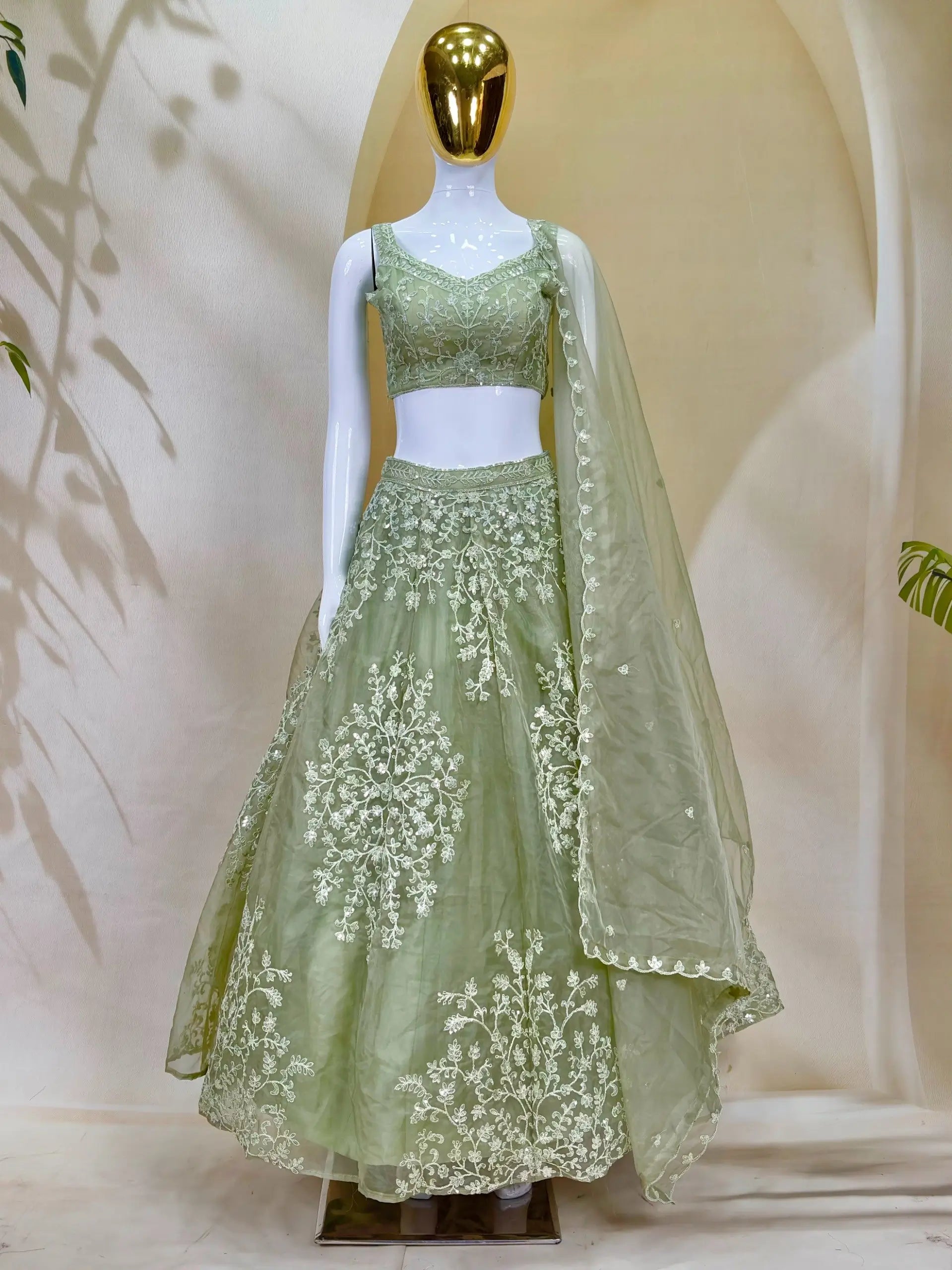 Organza Dori Embroidery Ruffle Lehenga Set
