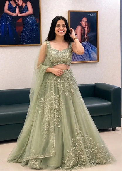 Organza Dori Embroidery Ruffle Lehenga Set