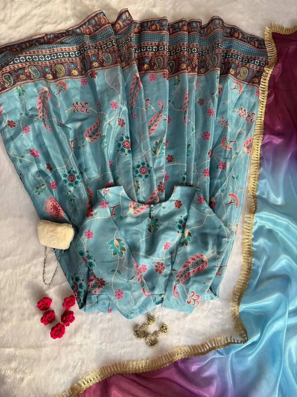 Organza Silk Digital Print Anarkali Gown with Dupatta