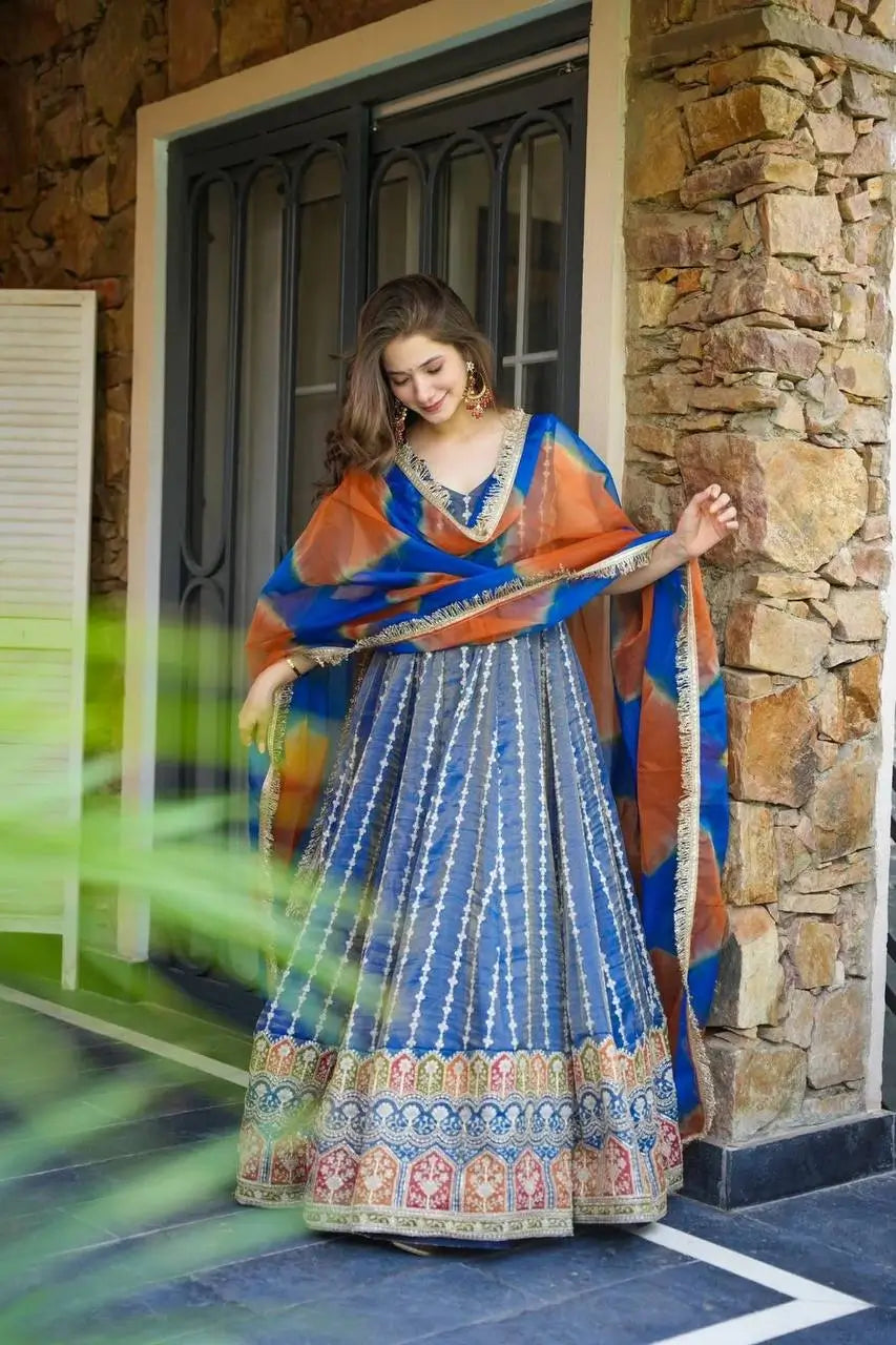 Organza Silk Digital Print Anarkali Gown with Dupatta