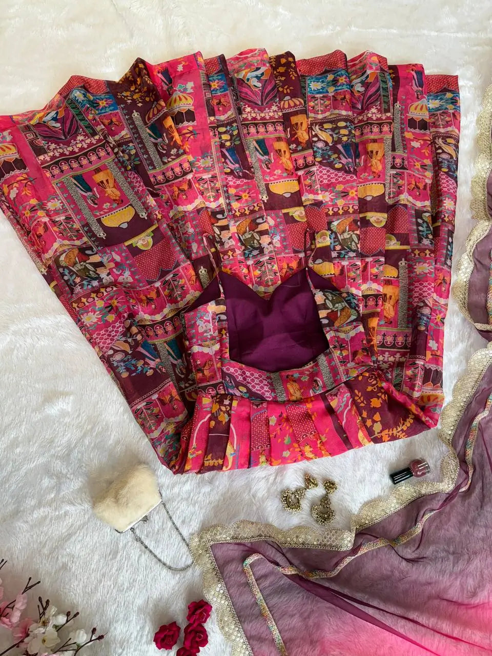 Organza Silk Digital Print Anarkali Gown with Dupatta