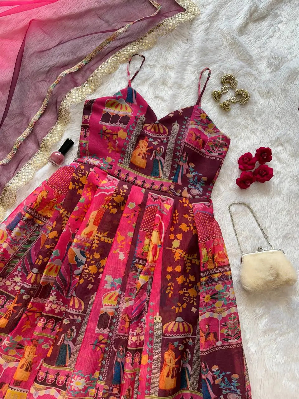 Organza Silk Digital Print Anarkali Gown with Dupatta