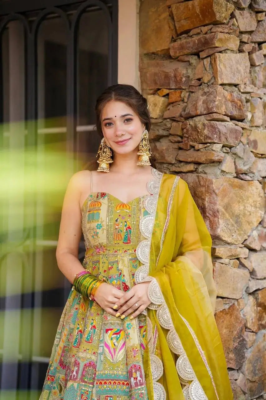 Organza Silk Digital Print Anarkali Gown with Dupatta