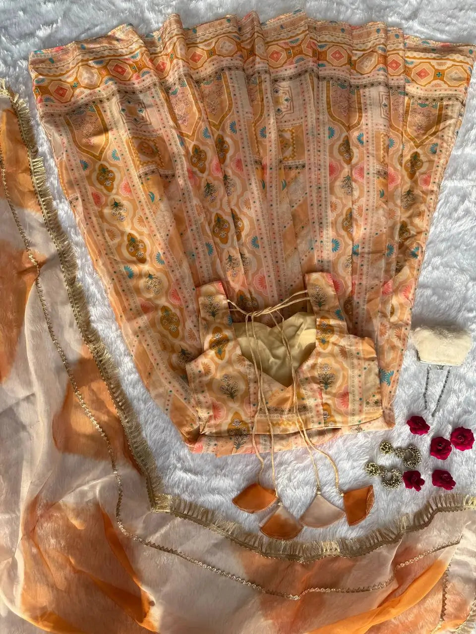 Organza Silk Digital Print Anarkali Gown with Dupatta