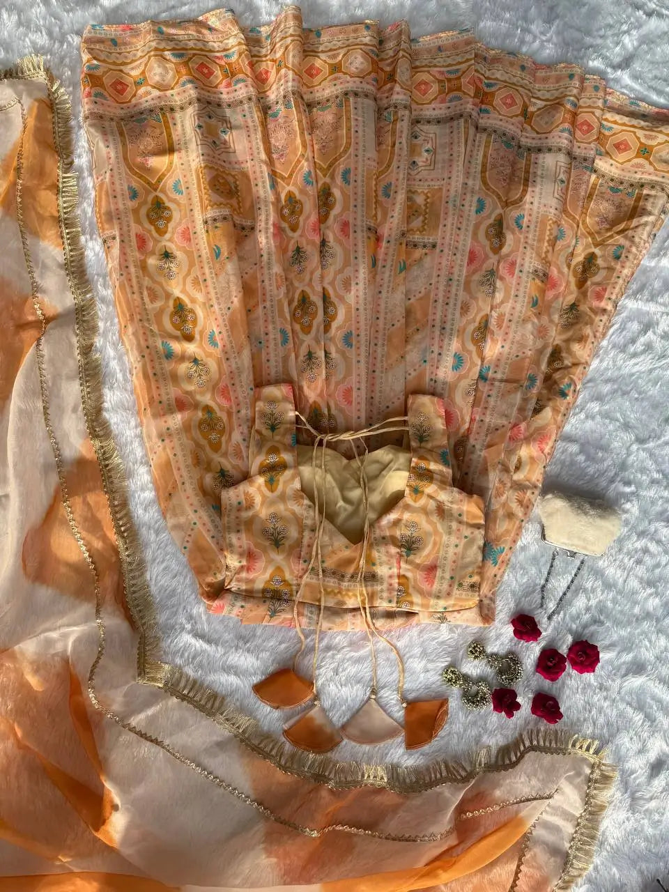 Organza Silk Digital Print Anarkali Gown with Dupatta