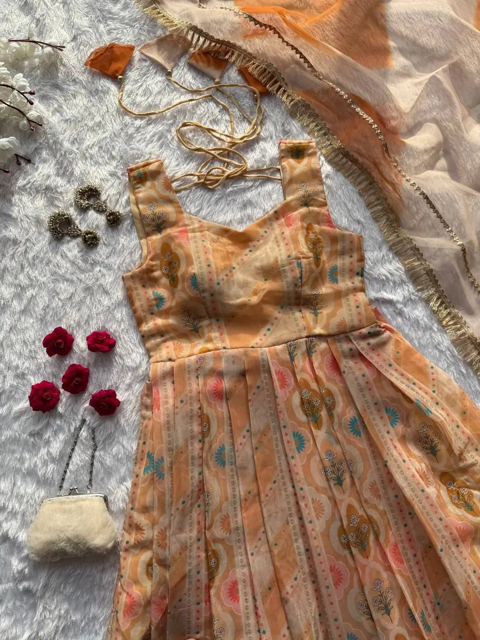 Organza Silk Digital Print Anarkali Gown with Dupatta