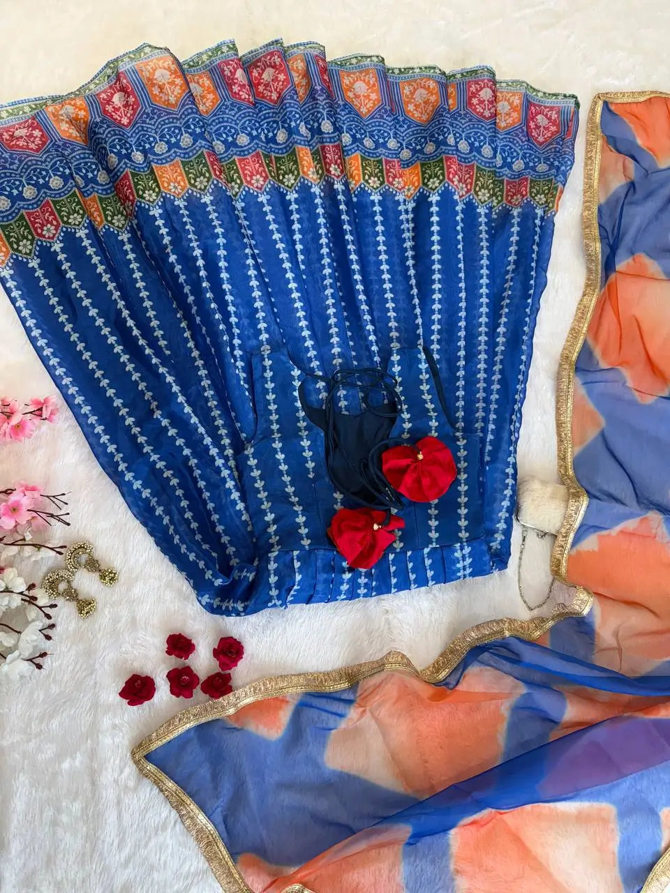 Organza Silk Digital Print Anarkali Gown with Dupatta