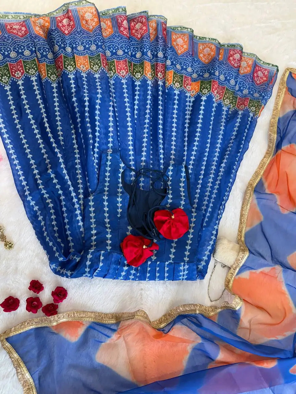 Organza Silk Digital Print Anarkali Gown with Dupatta