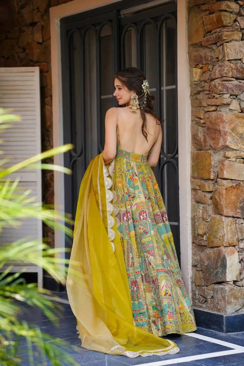 Organza Silk Digital Print Anarkali Gown with Dupatta