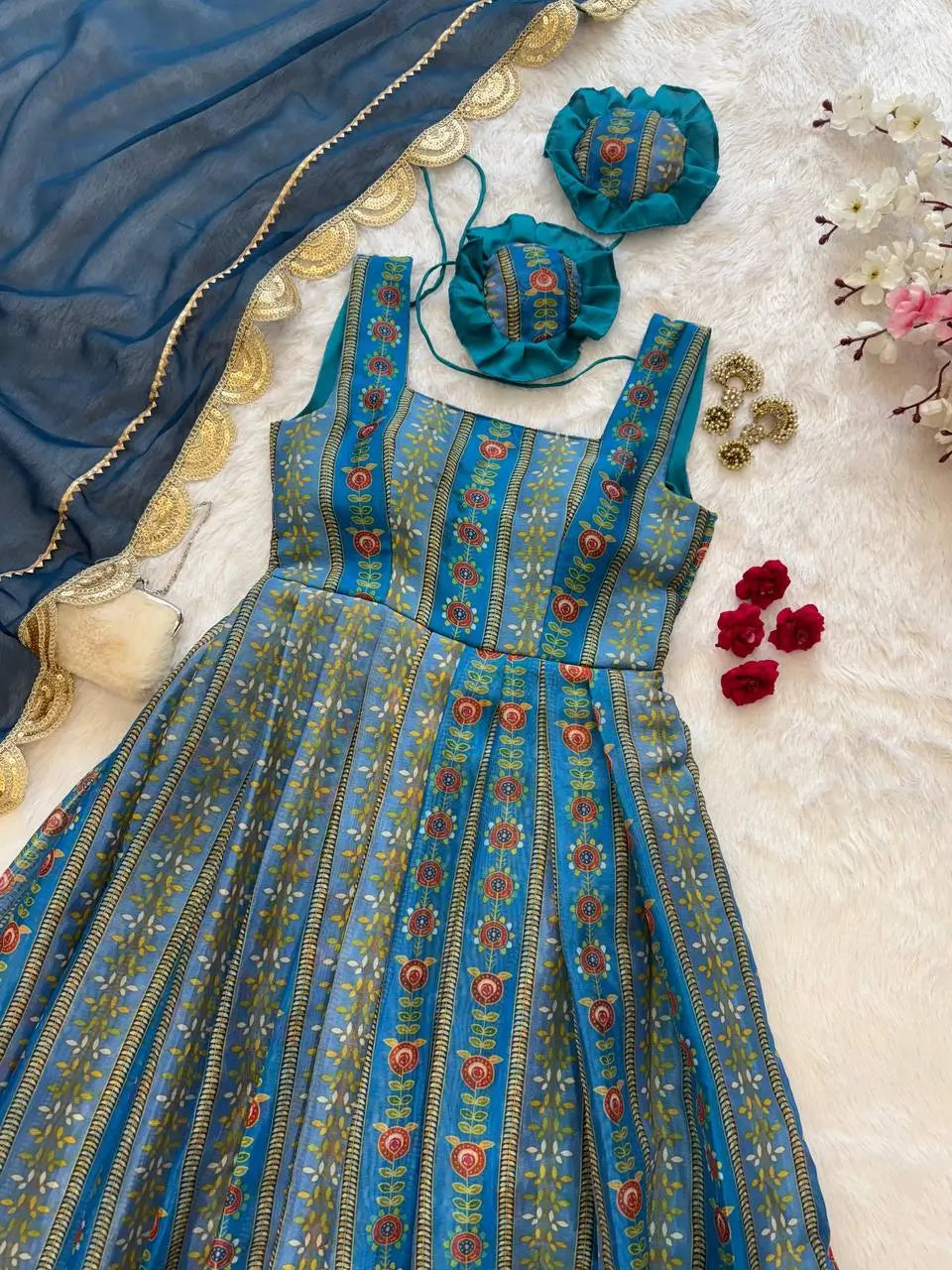 Organza Silk Digital Print Anarkali Gown with Dupatta